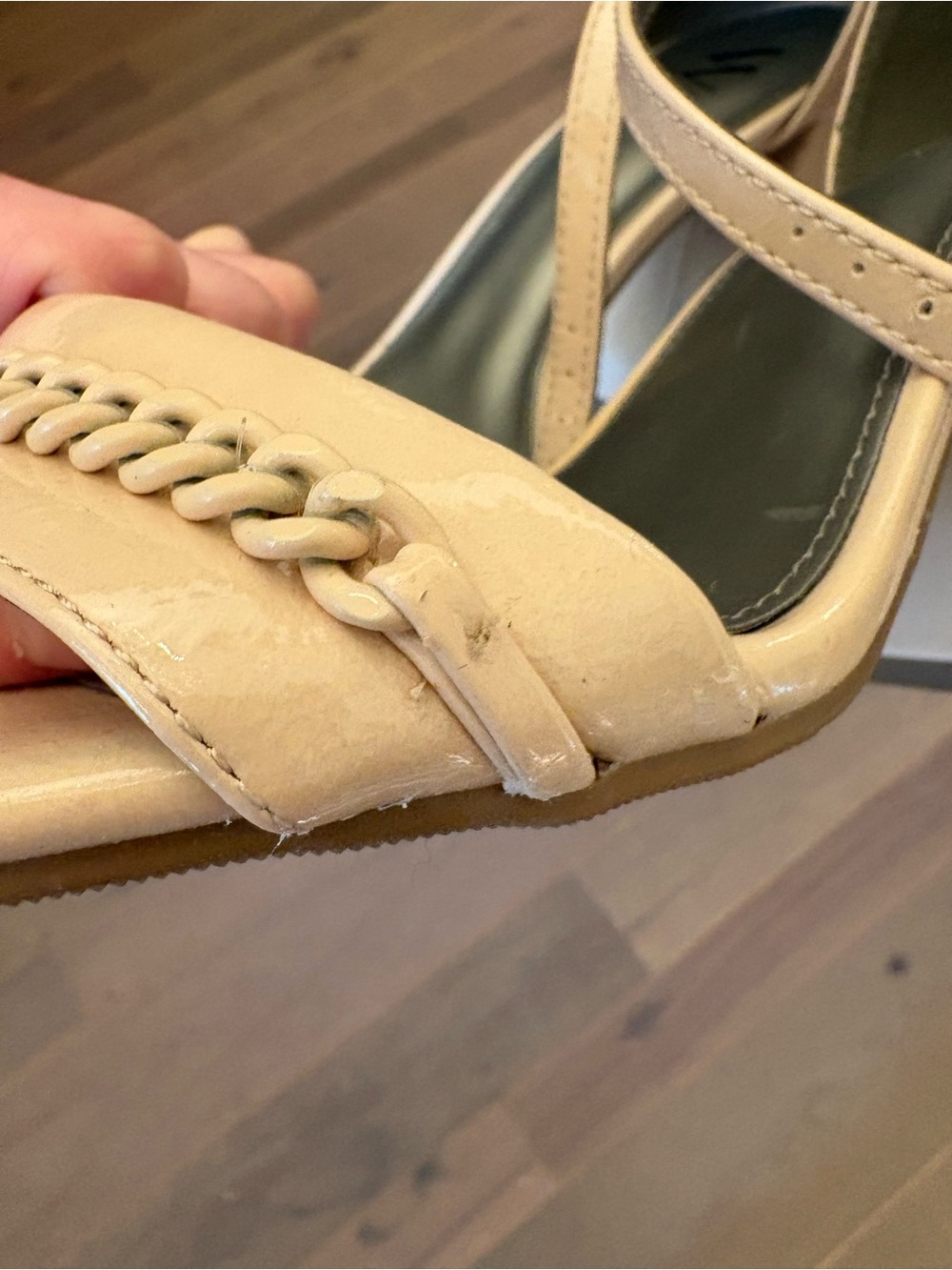Worthington $60 NWT Nude Chain-Trim Block 3.5” Heel Sandals Sz 11 - Picture 9 of 10